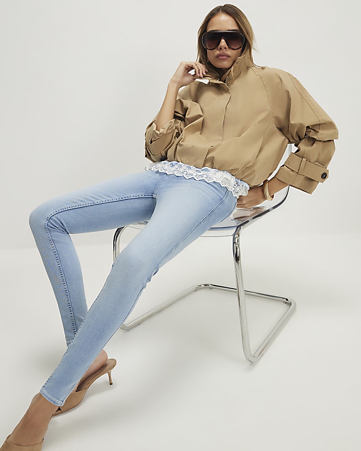 Blue Contrast Stitch Skinny Jeans