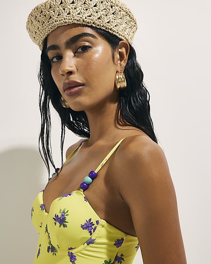 Yellow Floral Underwired Swimsuit