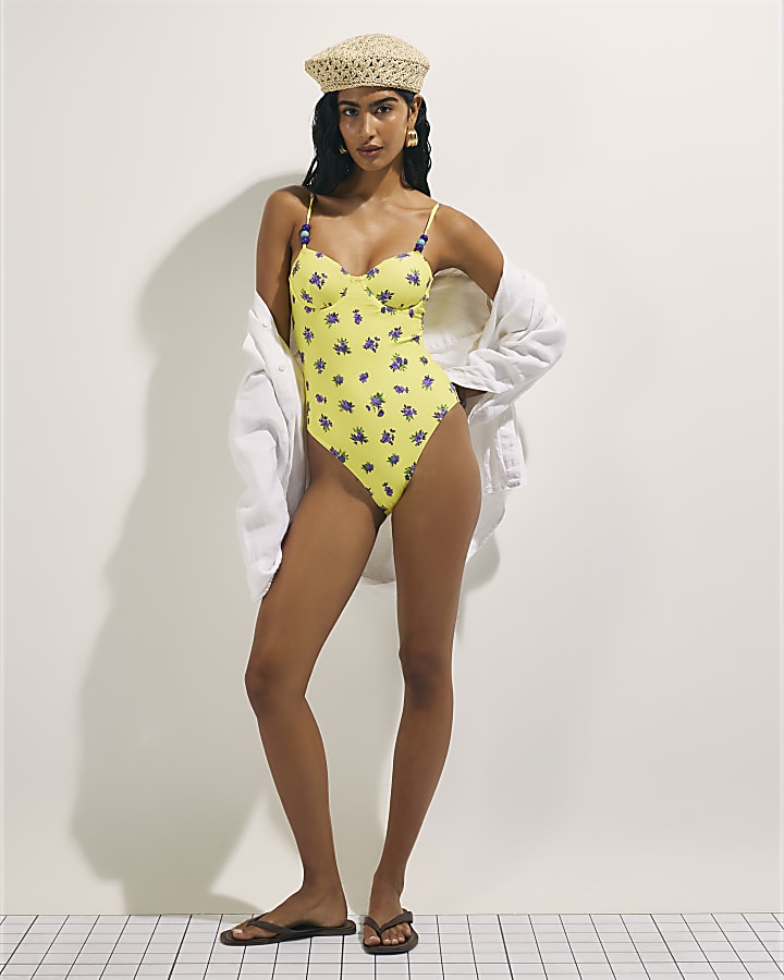 Yellow Floral Underwired Swimsuit