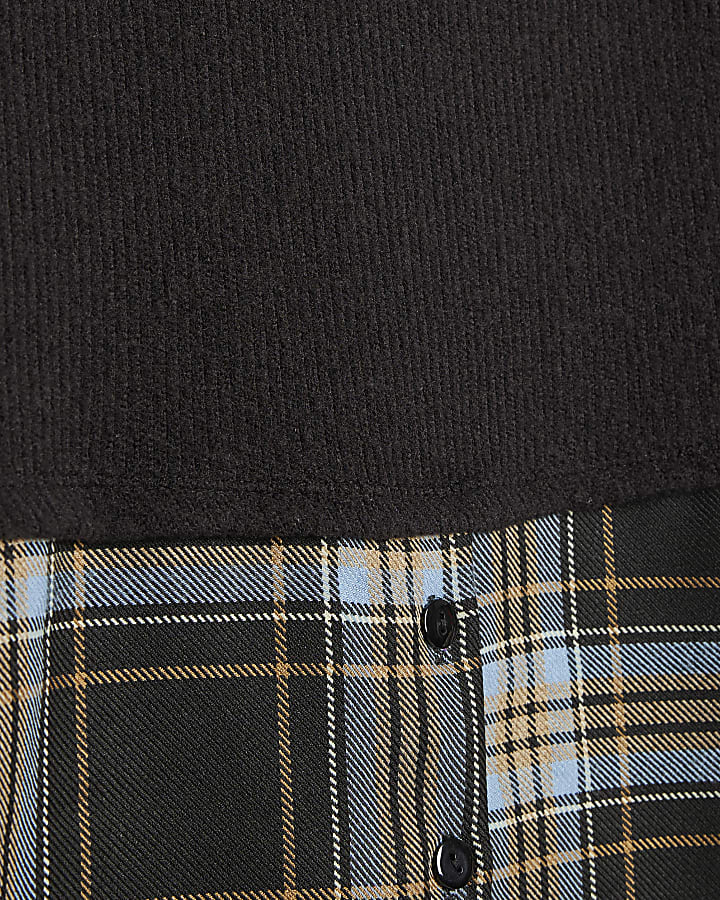 Black Cosy Check Hem Top