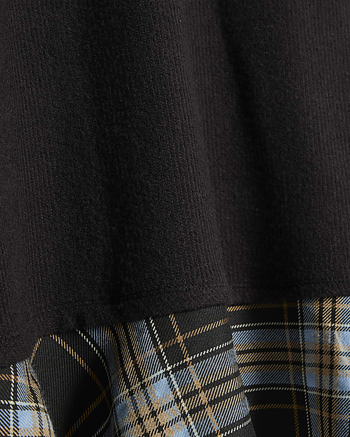 Black Cosy Check Hem Mini Dress