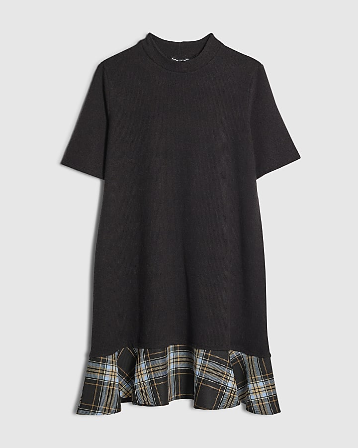 Black Cosy Check Hem Mini Dress