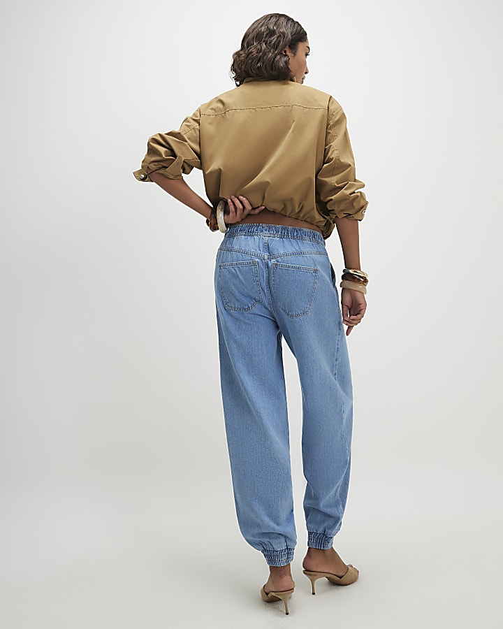 Blue Denim Cuffed Joggers