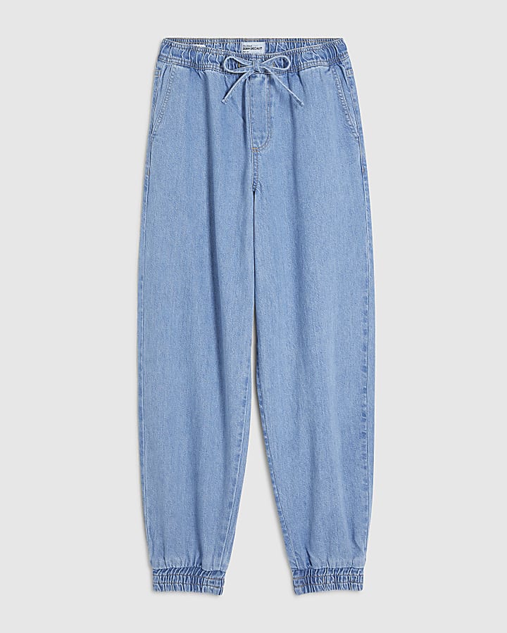 Blue Denim Cuffed Joggers