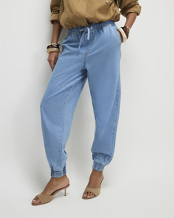 Blue Denim Cuffed Joggers