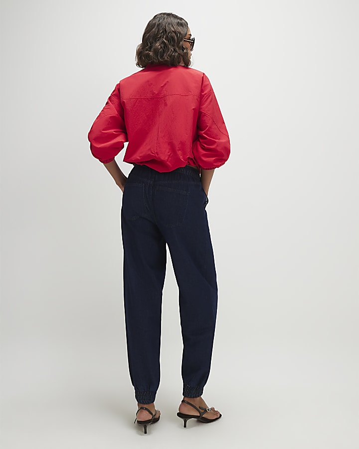 Black Denim Cuffed Joggers