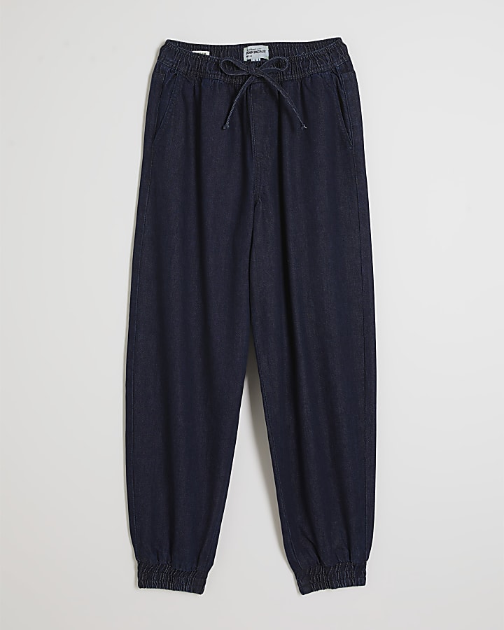 Black Denim Cuffed Joggers