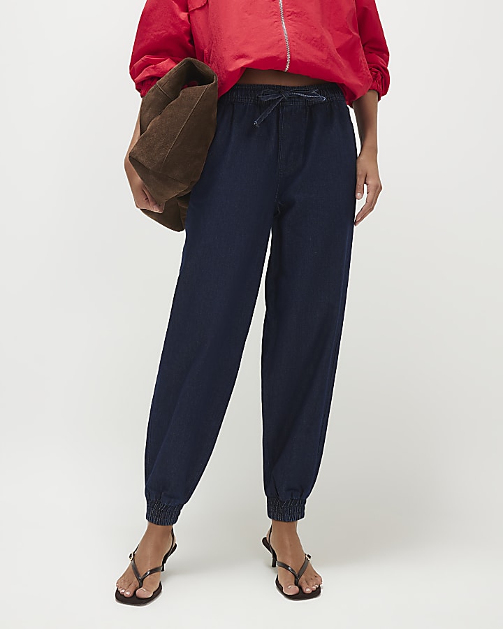 Black Denim Cuffed Joggers