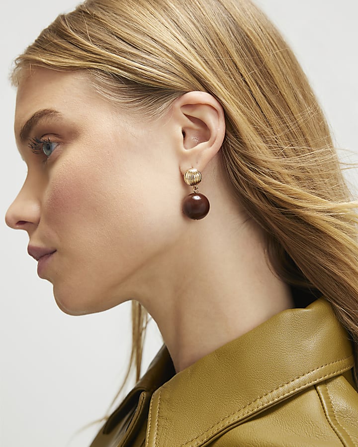 Brown Choc Ball Drop Earrings