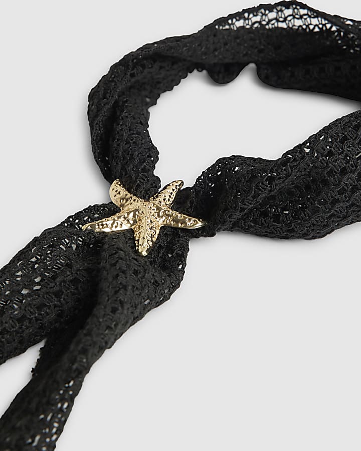 Black Black Broderie Starfish Scarf