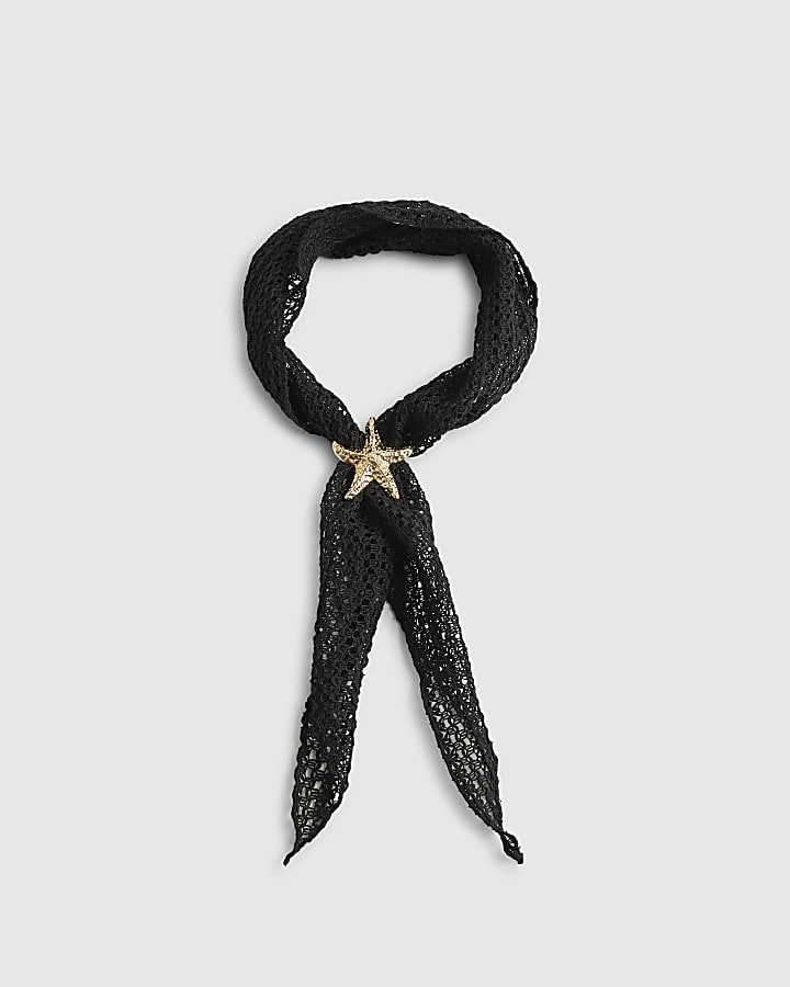 Black Black Broderie Starfish Scarf