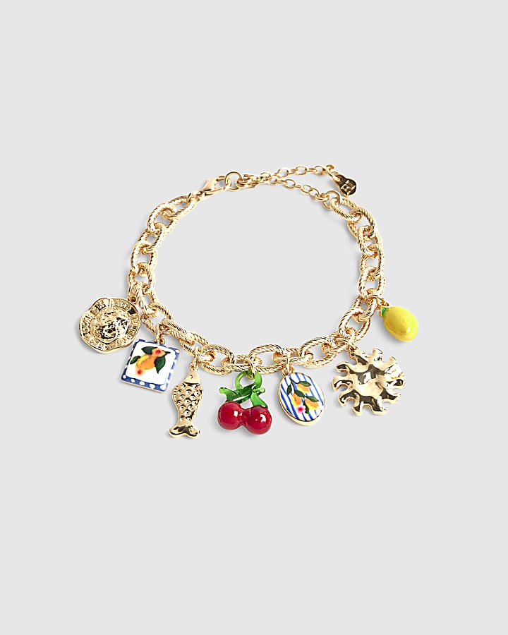 Gold Fruit Charm Bracelet