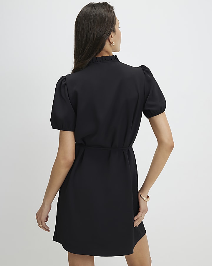 Black Frill Trim Work Dress