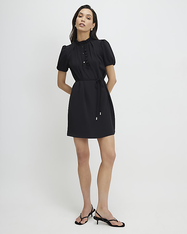 Black Frill Trim Work Dress