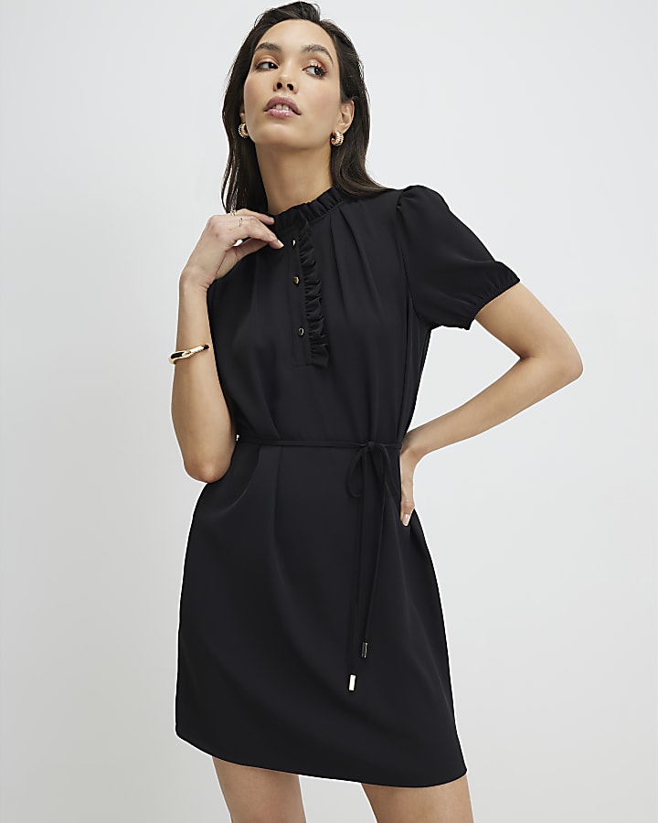 Black Frill Trim Work Dress