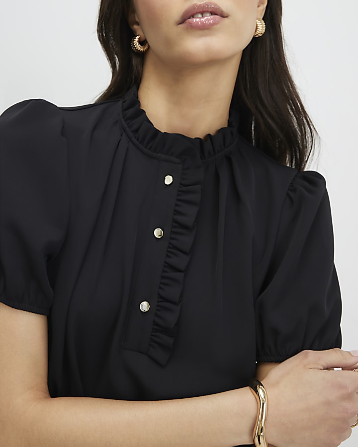 Black Frill Trim Work Dress