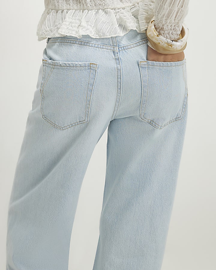 Blue relaxed straight ripped jeans