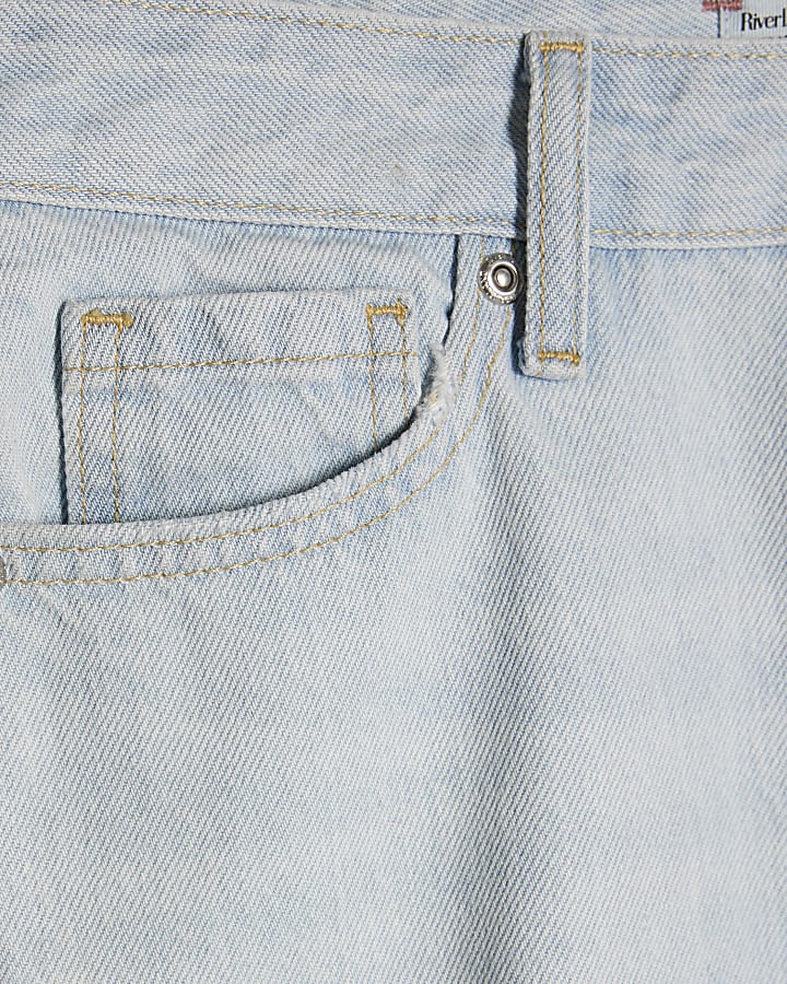 Blue relaxed straight ripped jeans