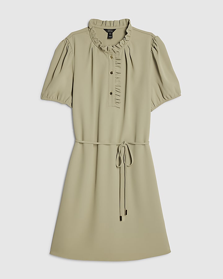 Green Frill Trim Mini Dress