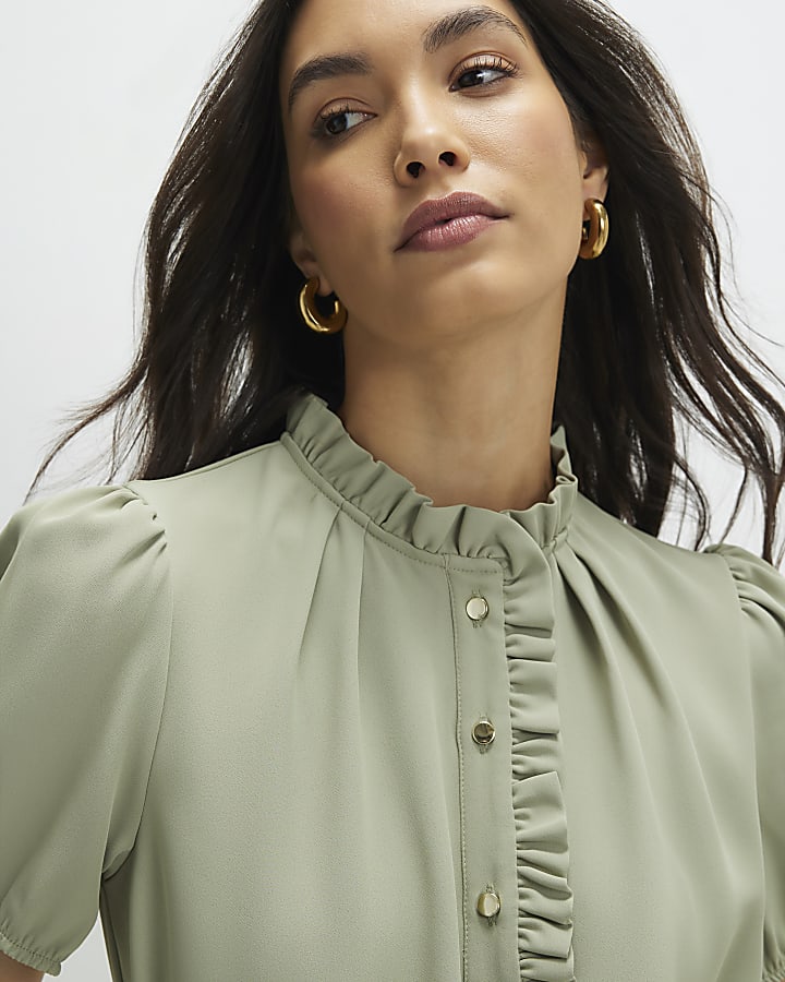 Green Frill Trim Mini Dress