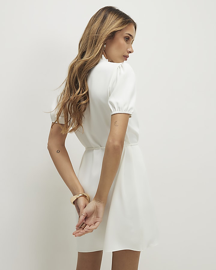 Cream Frill Trim Mini Dress