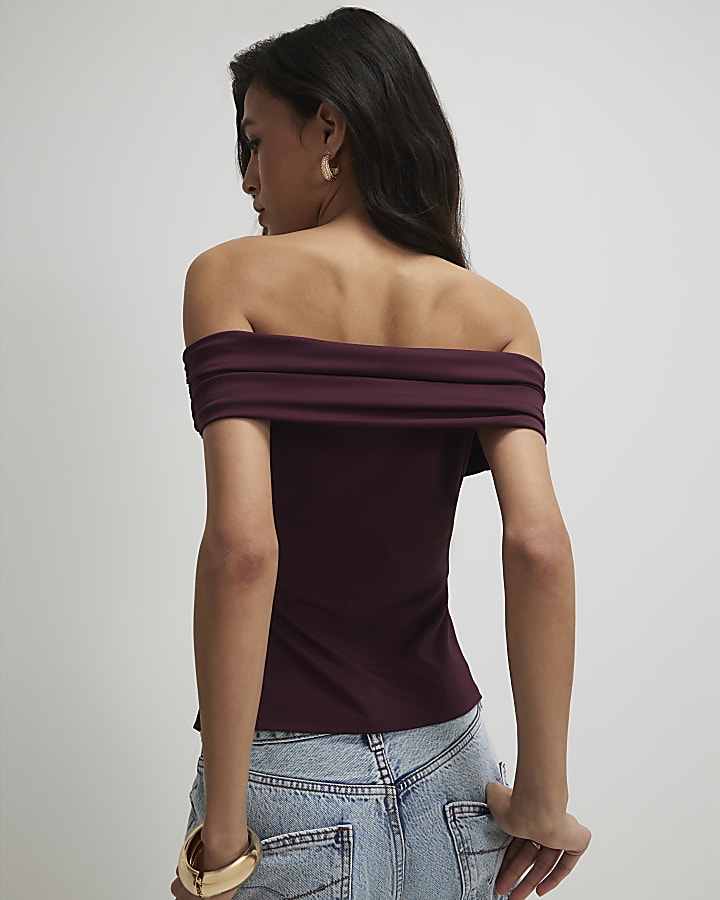 Red Short Sleeve Bardot Top