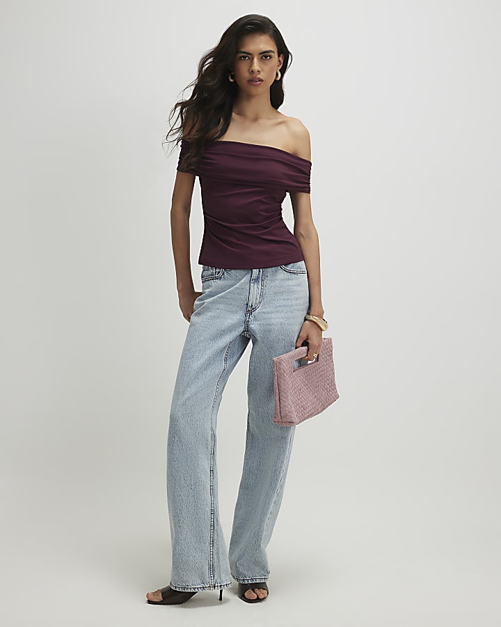 Red Short Sleeve Bardot Top