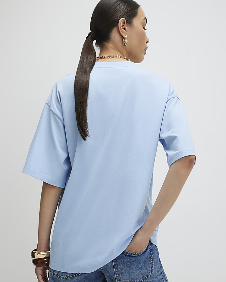 Blue Palm Cutwork Boyfriend T-Shirt