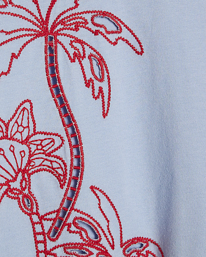Blue Palm Cutwork Boyfriend T-Shirt