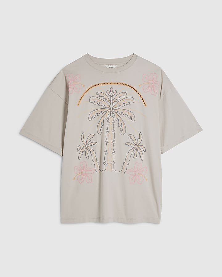 Cream Neon Palm Cutwork T-Shirt