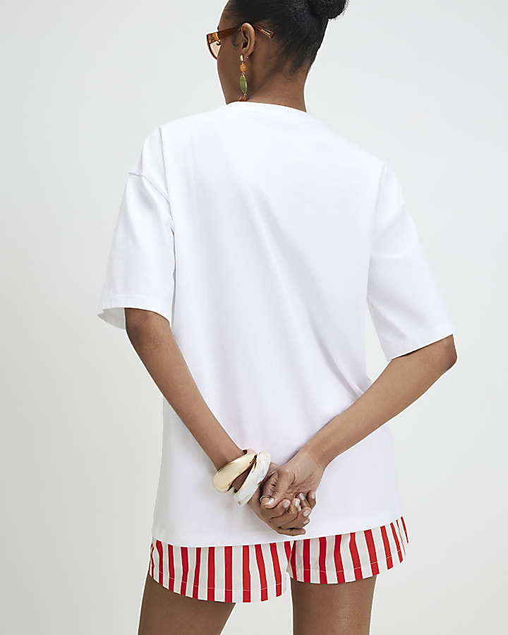 Cream Tropical Embroidered T-shirt