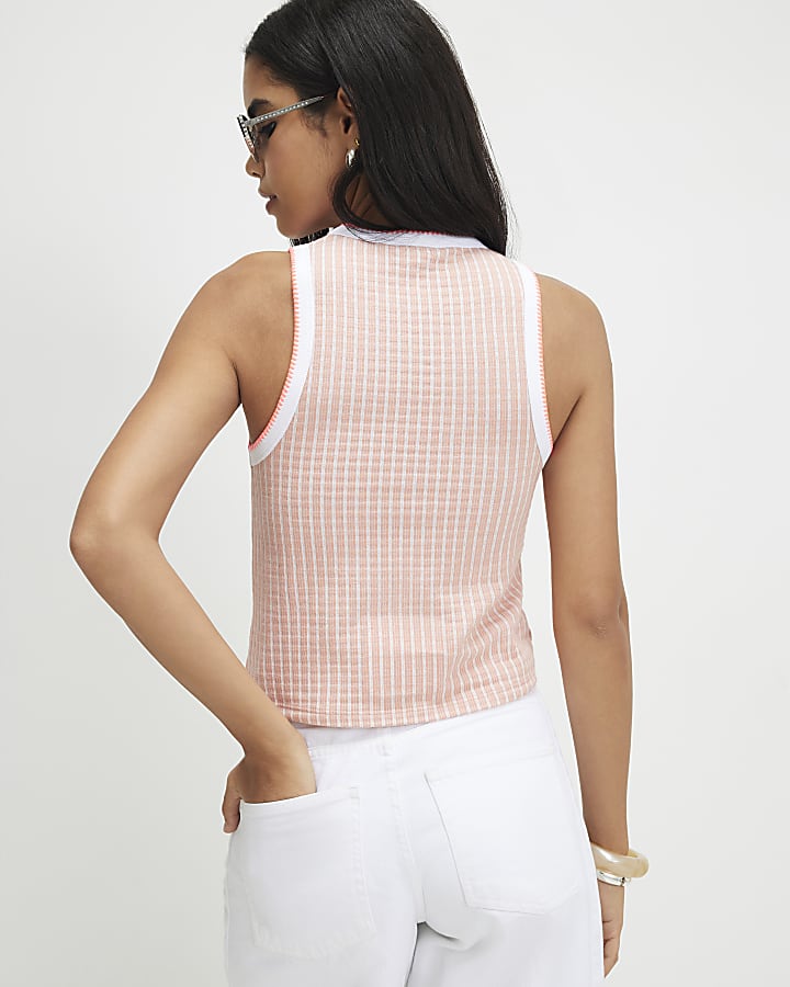 Pink Stripe Palm Tree Embroidered Tank