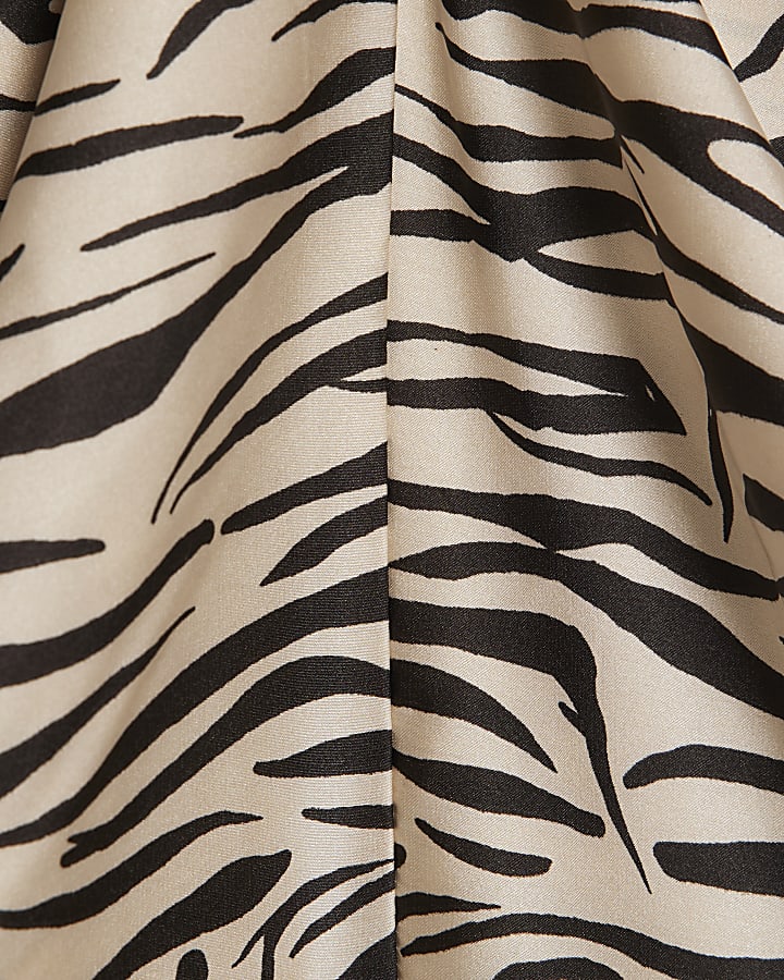 Cream Satin Zebra Print Halter Neck Top