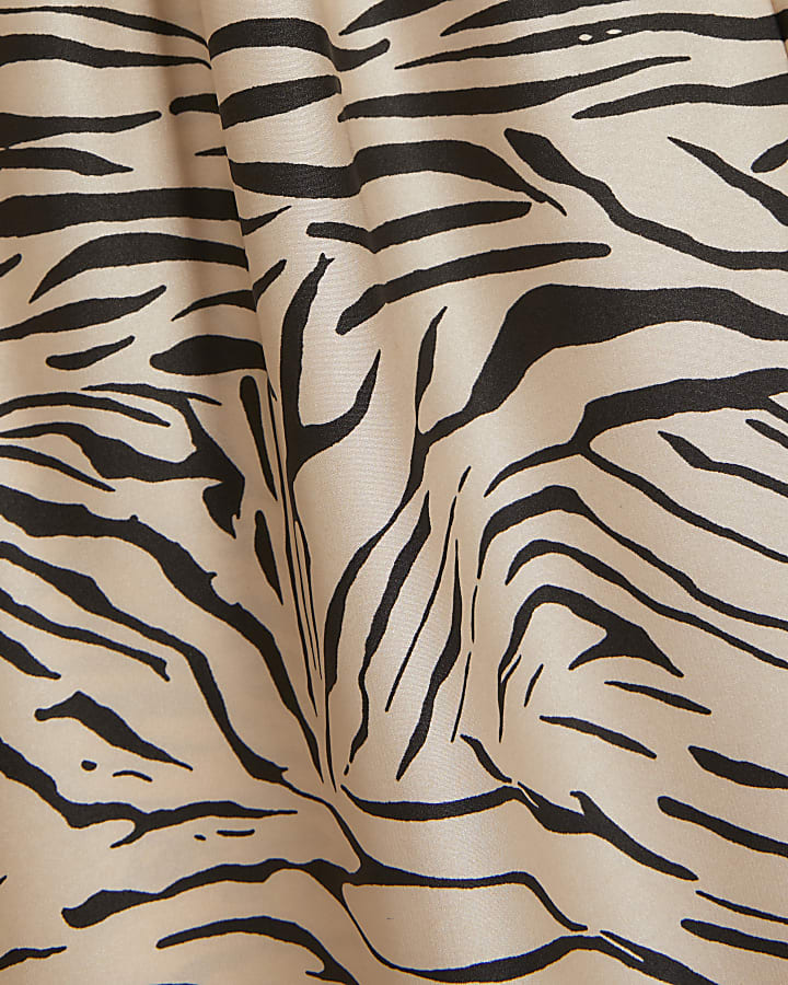 Cream Satin Zebra Print Wide Leg Trousers