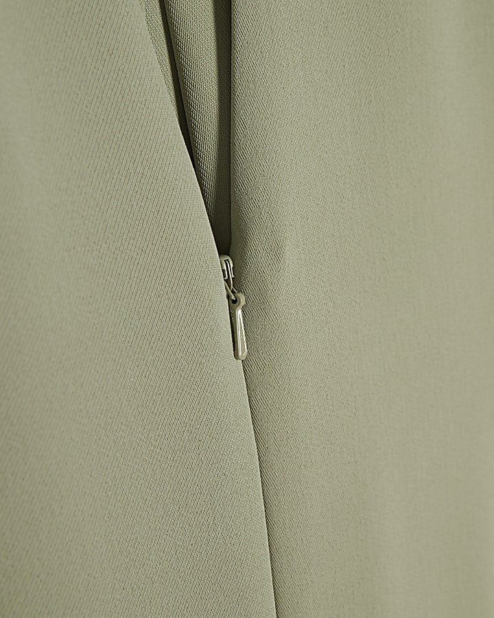Khaki Twill Zip Front Jumpsuit