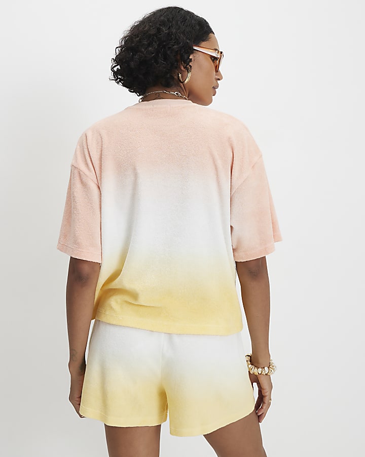 Orange Cotton Blend Ombre Towelling T-shirt