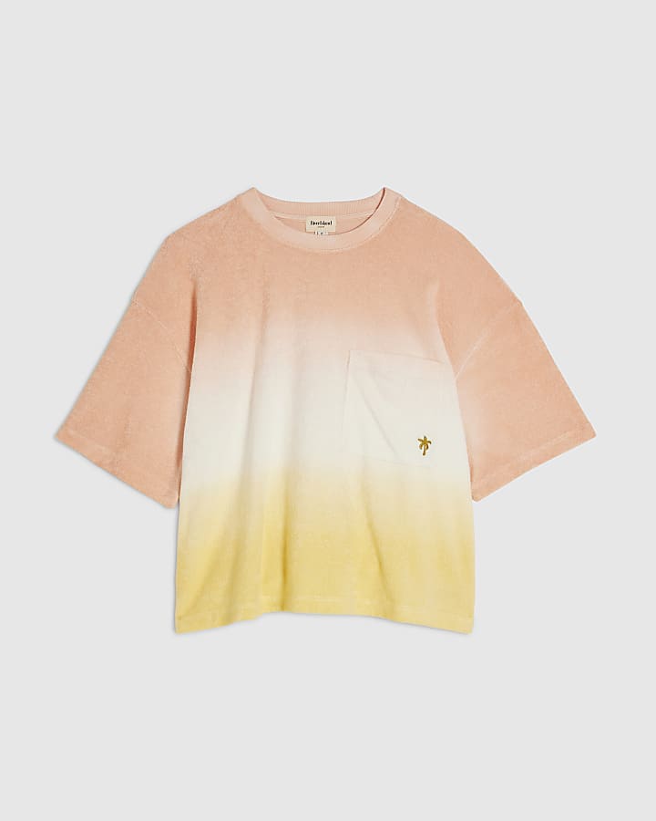 Orange Cotton Blend Ombre Towelling T-shirt
