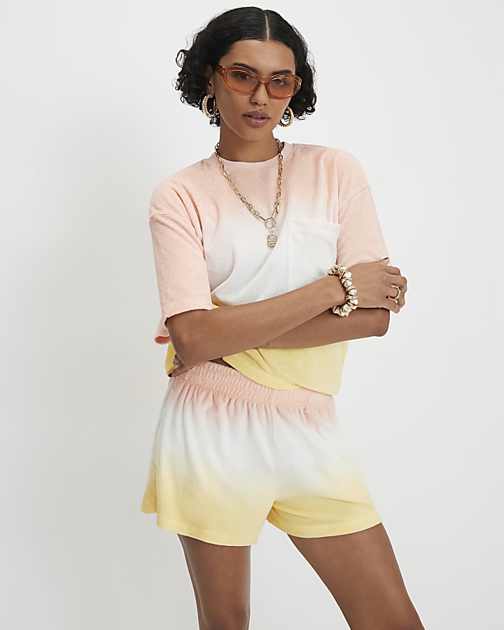 Orange Cotton Blend Ombre Towelling T-shirt