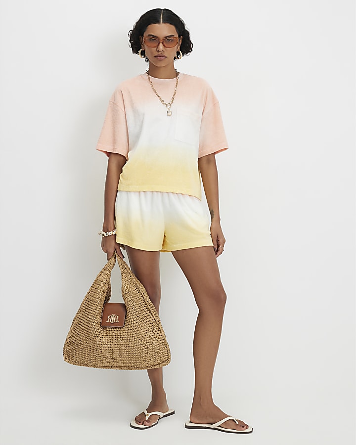 Orange Cotton Blend Ombre Towelling T-shirt