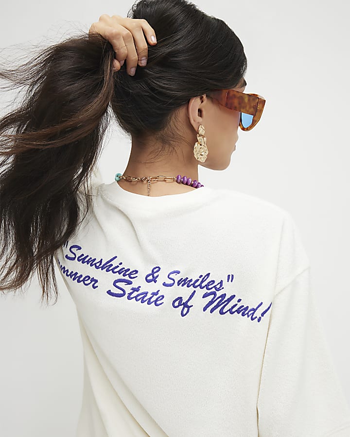 Cream Cotton Blend Hawaii Towelling T-Shirt