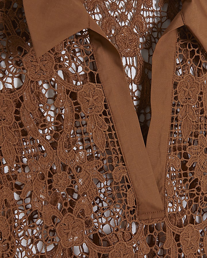 Brown Crochet Polo Top