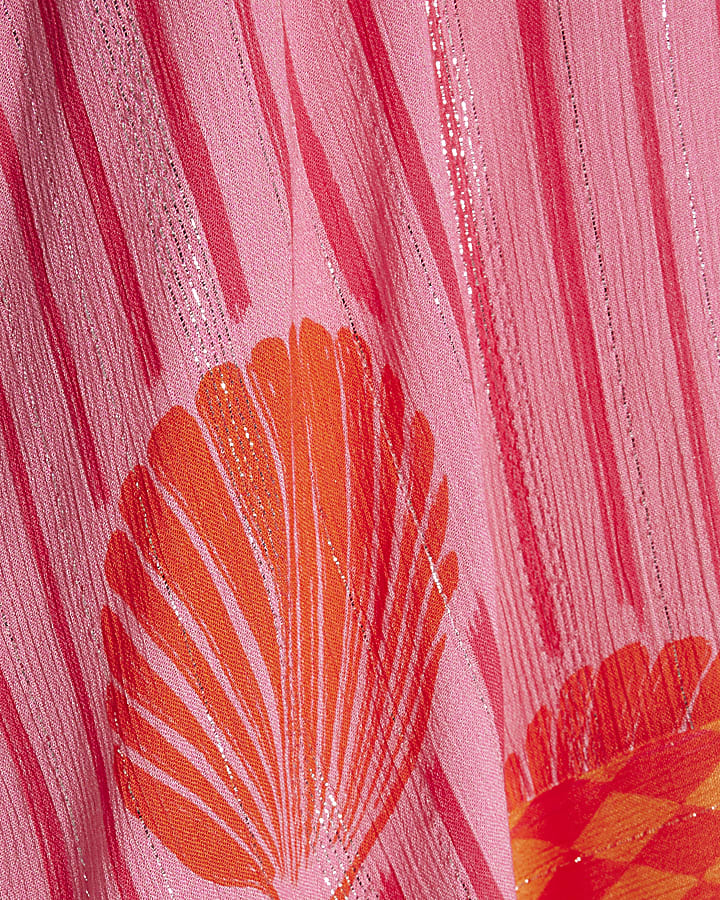 Pink Shell Print V-Neck Shirt