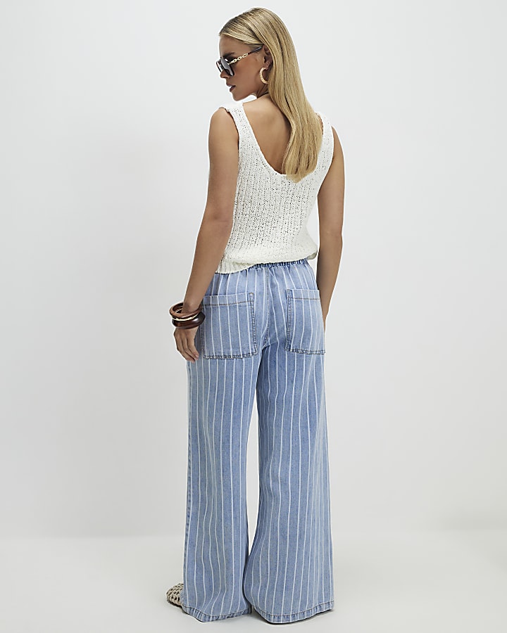 Petite Stripe Wide Leg Pyjama Style Jeans
