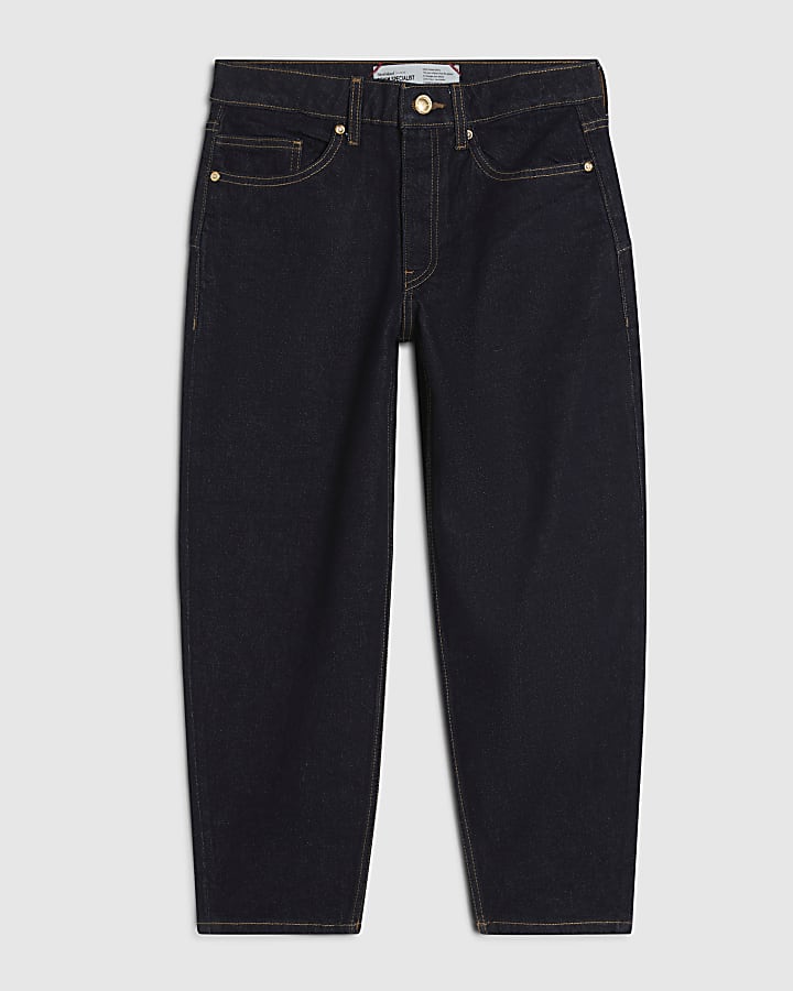 Petite Blue Mid Rise Barrel Leg Jeans