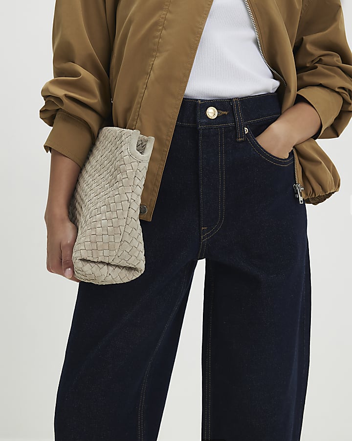 Petite Blue Mid Rise Barrel Leg Jeans