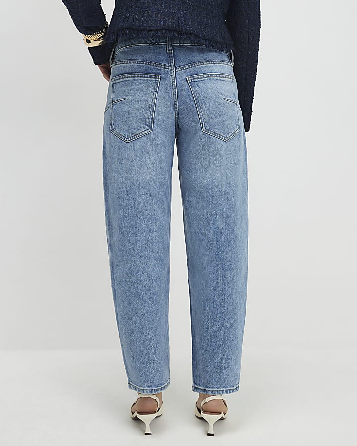 Petite Blue Barrel Leg Jeans