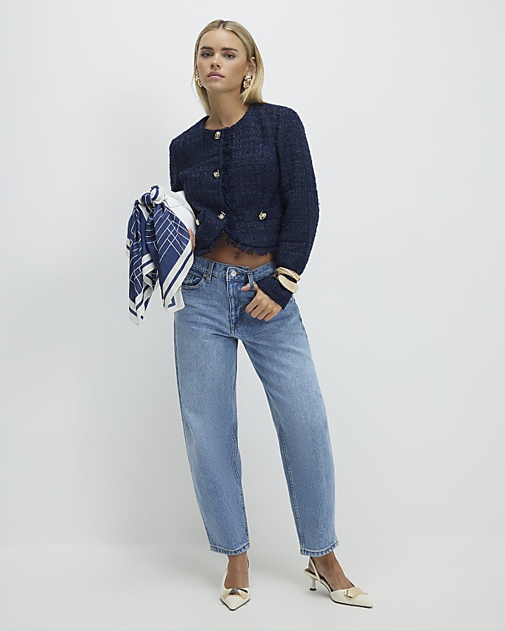 Petite Blue Barrel Leg Jeans