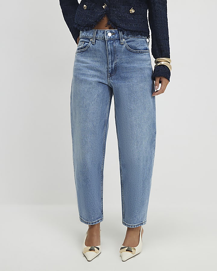 Petite Blue Barrel Leg Jeans