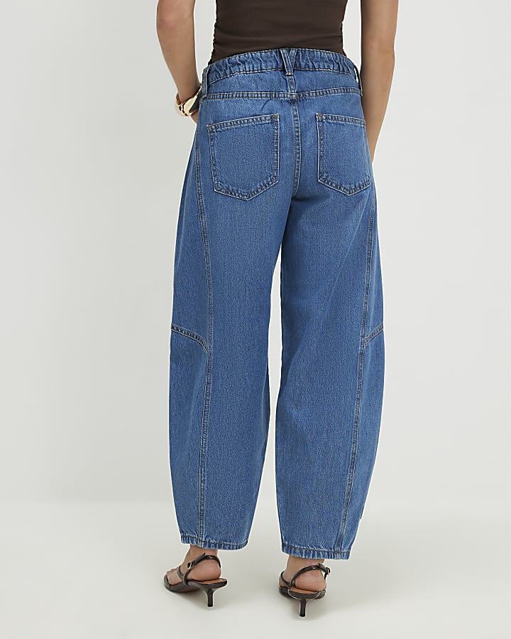 Petite Blue Soft Barrel Leg Jeans