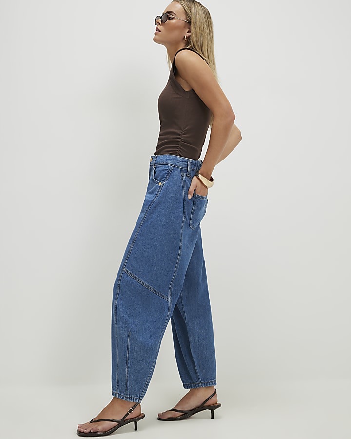 Petite Blue Soft Barrel Leg Jeans